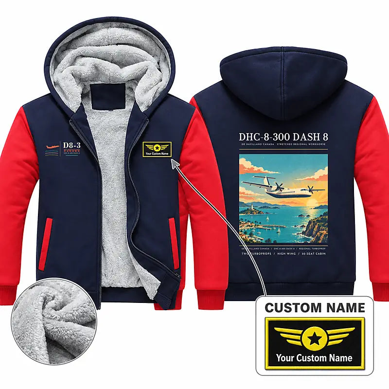 De Havilland Canada DHC-8-300 Dash 8 Zipped Sweatshirts - Poster + Name - Navy & Red