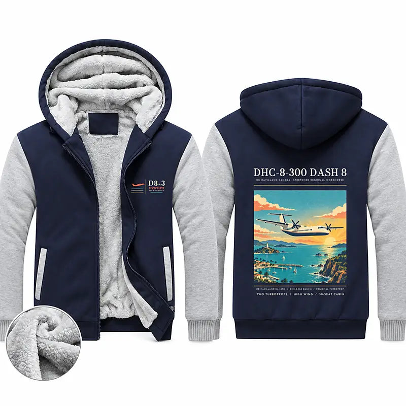 De Havilland Canada DHC-8-300 Dash 8 Zipped Sweatshirts - Poster - Navy & Gray