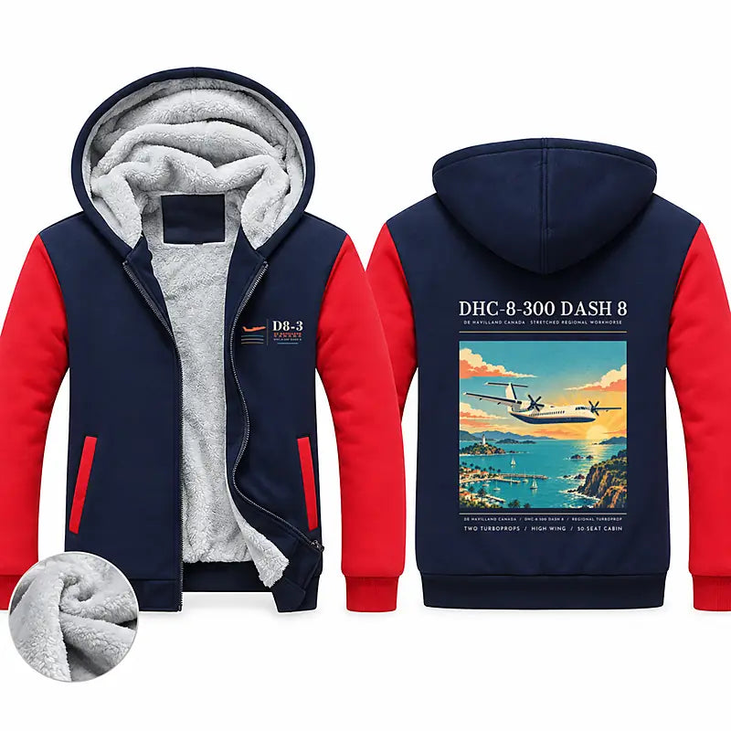 De Havilland Canada DHC-8-300 Dash 8 Zipped Sweatshirts - Poster - Navy & Red