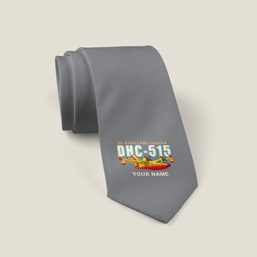De Havilland Canadair 515 - Cartoon + Name - Tie - Gray