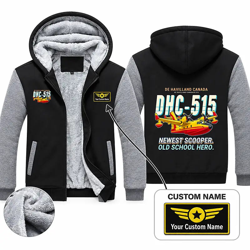 De Havilland Canadair 515 Zipped Sweatshirts - Cartoon + Name - Black & Gray