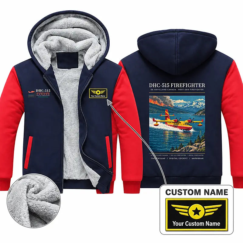 De Havilland Canadair 515 Zipped Sweatshirts - Poster + Name - Navy & Red
