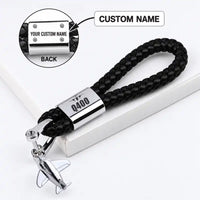 Thumbnail for De Havilland Dash 8-400 - Leather Key Chain - Braided Leather - Heritage - Black + Name