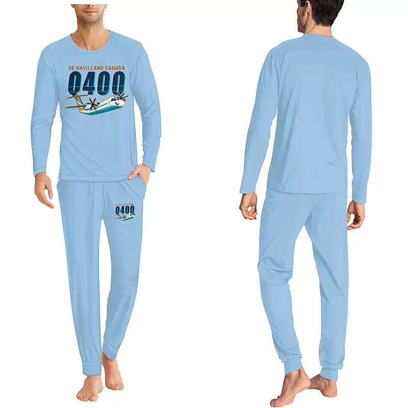 De Havilland Dash 8-400 - Men Pajamas - Cartoon Chest - Light Blue