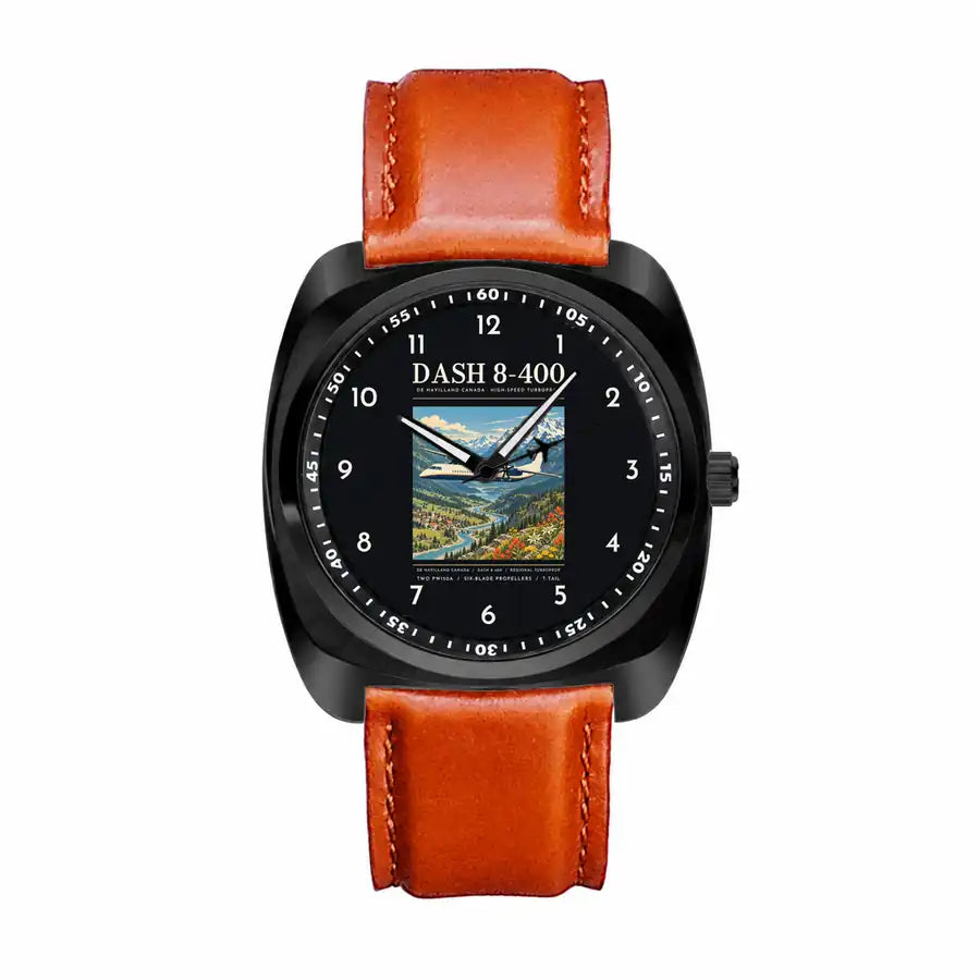 De Havilland Dash 8-400 - Poster - Luxury Cushion - Black and Light Brown Strap