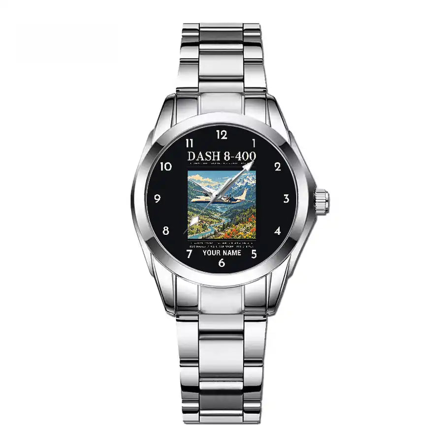 De Havilland Dash 8-400 - Poster + Name - Stainless Steel Band - For Children and Women