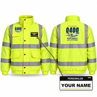 Thumbnail for De Havilland Dash 8-400 Reflective Winter Jackets - Cartoon + Name - Fluorescent Yellow