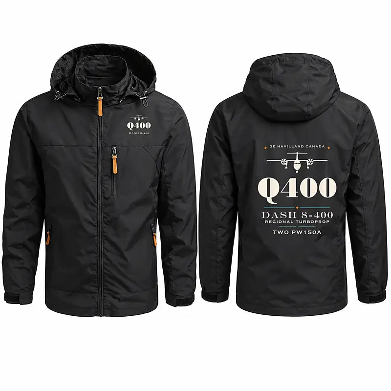 De Havilland Dash 8-400 Stylish Jackets - Hooded Windbreaker - Heritage - Black