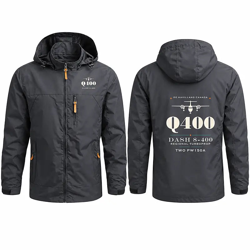 De Havilland Dash 8-400 Stylish Jackets - Hooded Windbreaker - Heritage - Charcoal