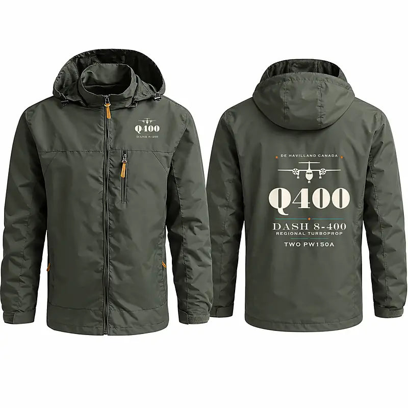 De Havilland Dash 8-400 Stylish Jackets - Hooded Windbreaker - Heritage - Olive Green