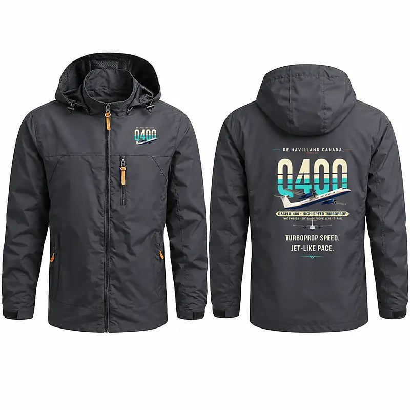 De Havilland Dash 8-400 Stylish Jackets - Hooded Windbreaker - Original - Charcoal