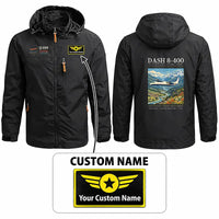 Thumbnail for De Havilland Dash 8-400 Stylish Jackets - Hooded Windbreaker - Poster + Name - Black