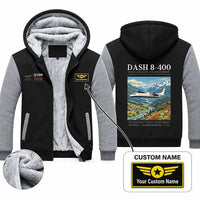 Thumbnail for De Havilland Dash 8-400 Zipped Sweatshirts - Poster + Name - Black & Gray