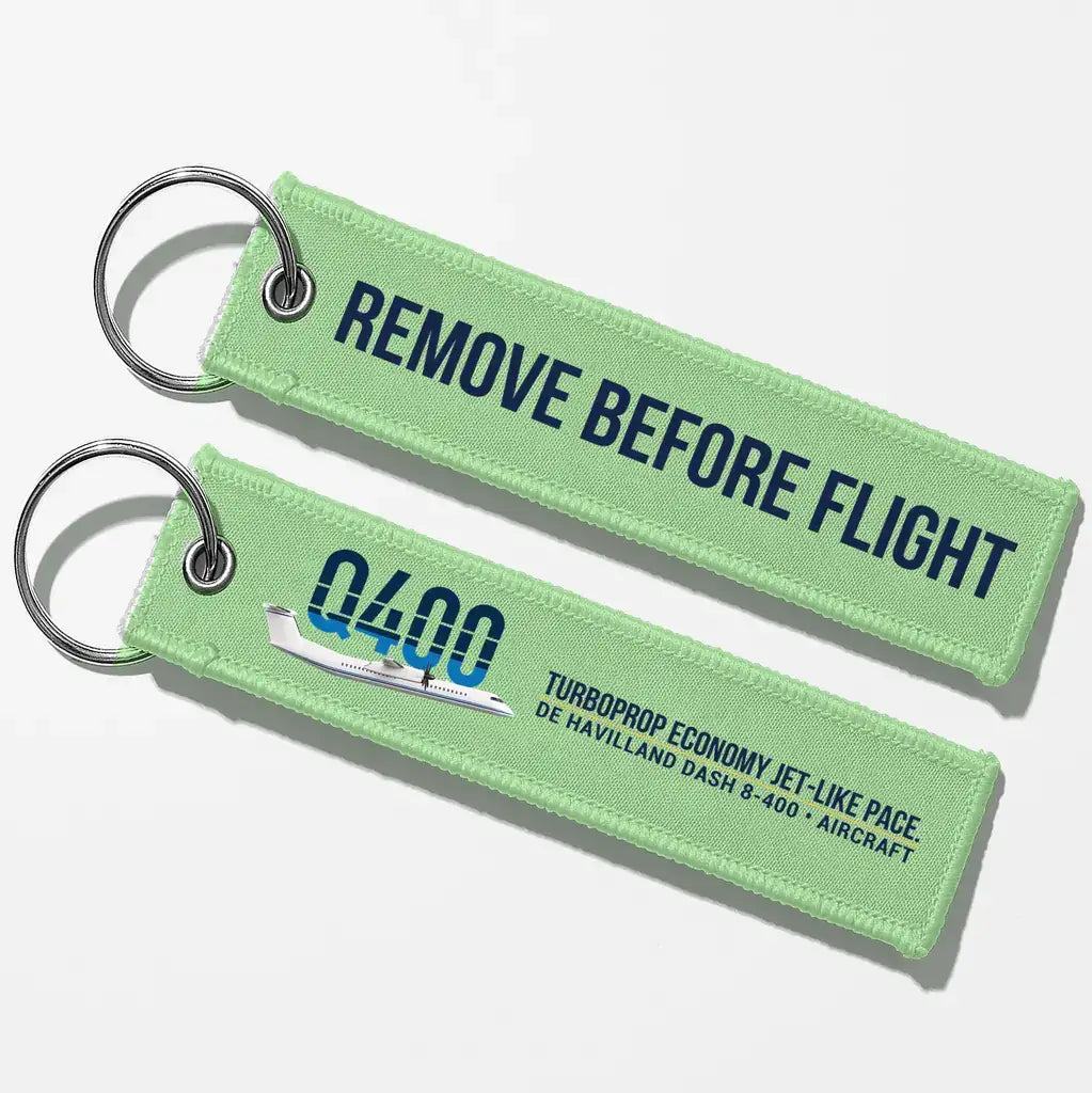 De Havilland Dash 8-400 Aviator Key Chains - Light Green - Remove Before Flight