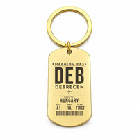 Thumbnail for Debrecen International Airport DEB - Key Chain - Boarding Pass Style - Gold