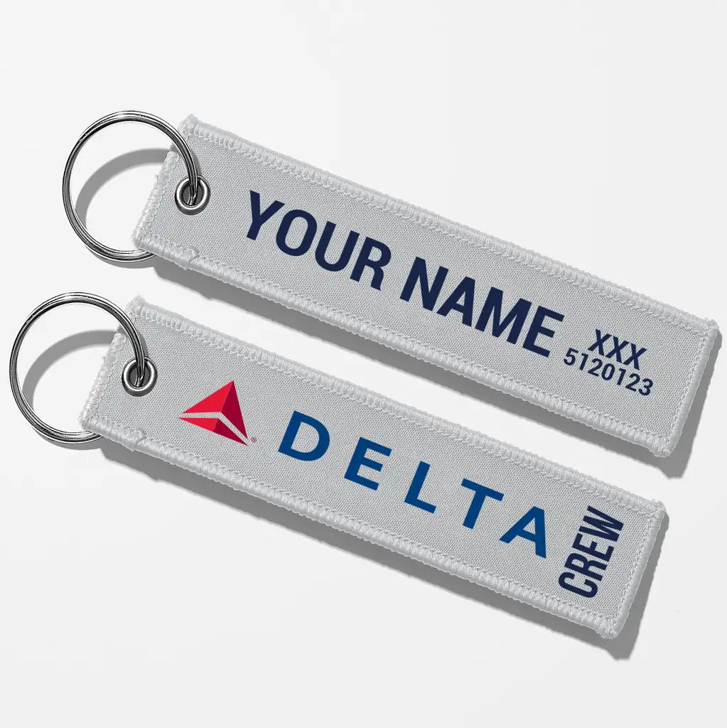 Delta Air Lines Crew & Staff Tag Key Chains - Light Gray - Crew + Name