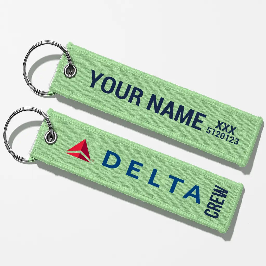 Delta Air Lines Crew & Staff Tag Key Chains - Light Green - Crew + Name