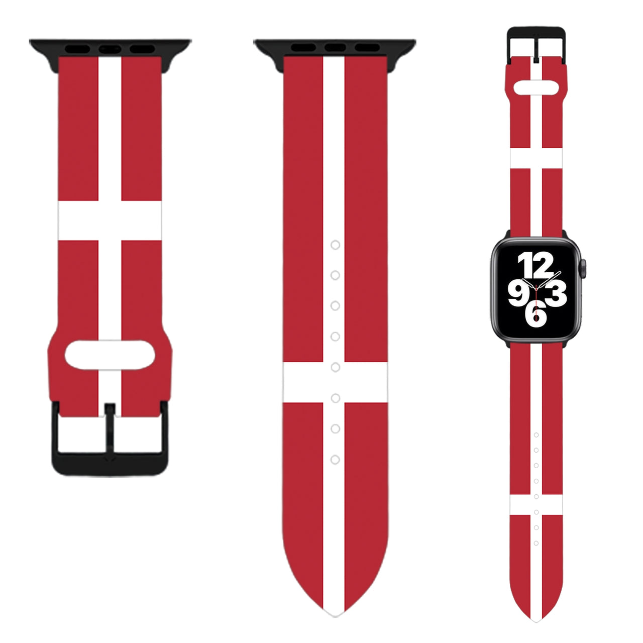 Denmark Flag Designed Soft Silicone Apple Watch Bands