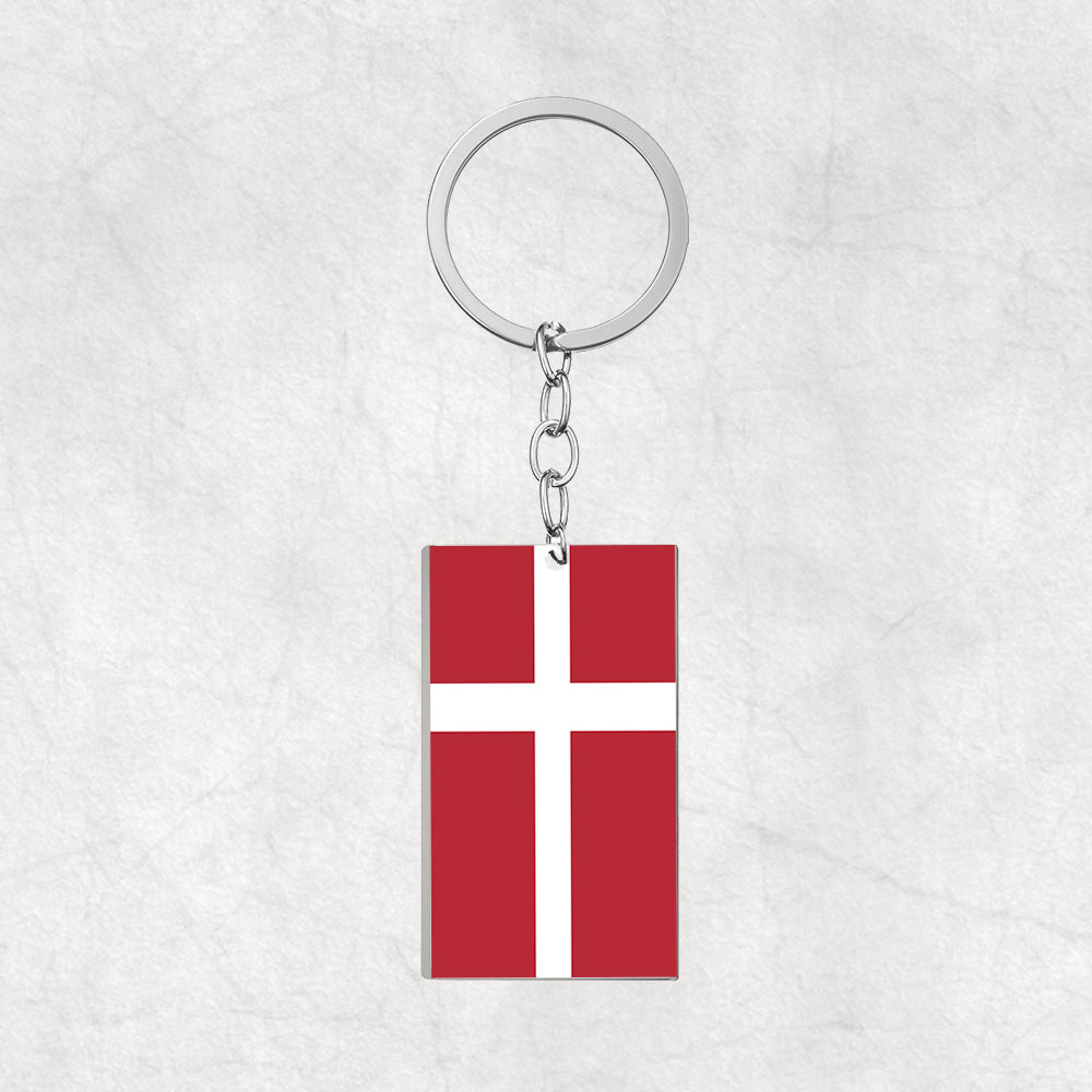 Denmark Flag Designed Stainless Steel Flag Key Chains (Double Side)
