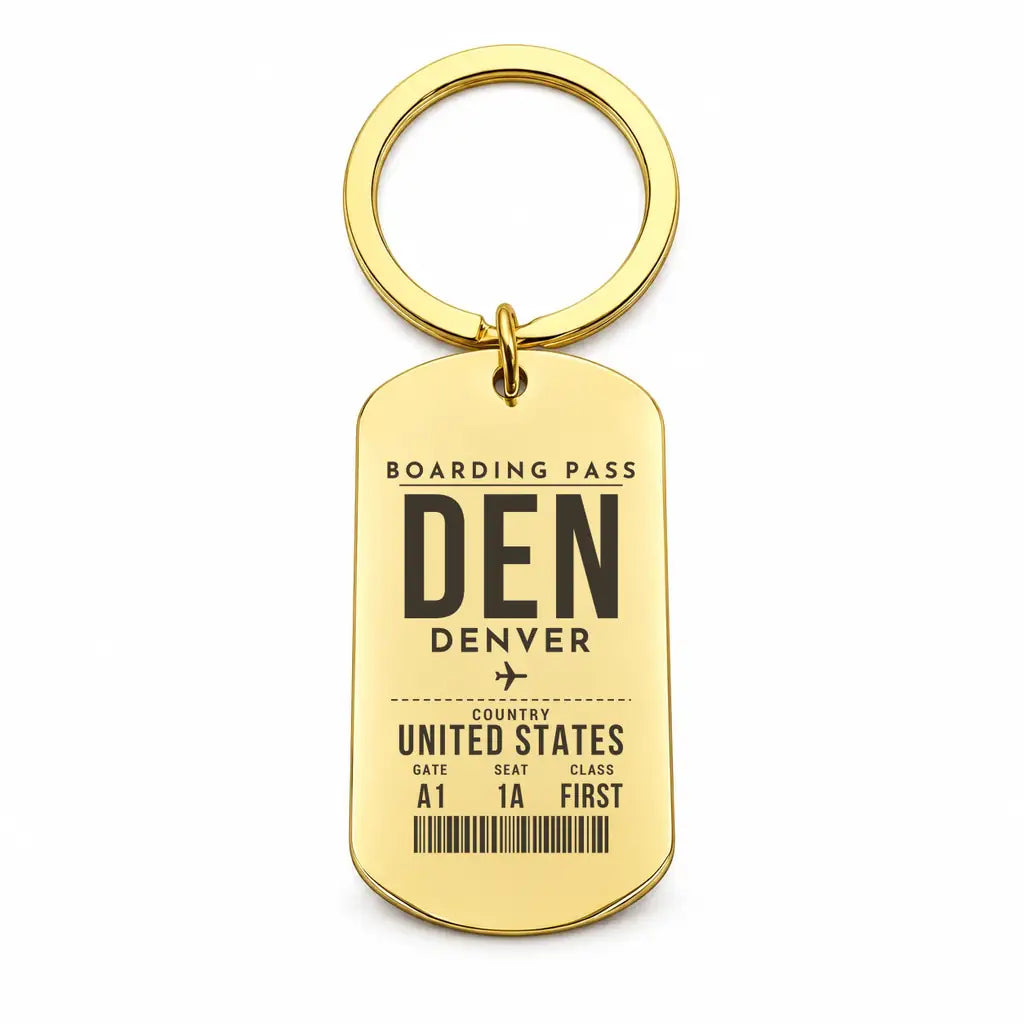 Denver International Airport DEN - Key Chain - Boarding Pass Style - Gold