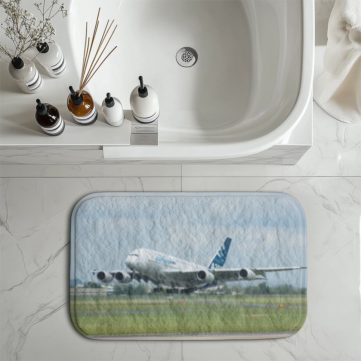 Departing Airbus A380 with Original Livery Designed Bath Mats