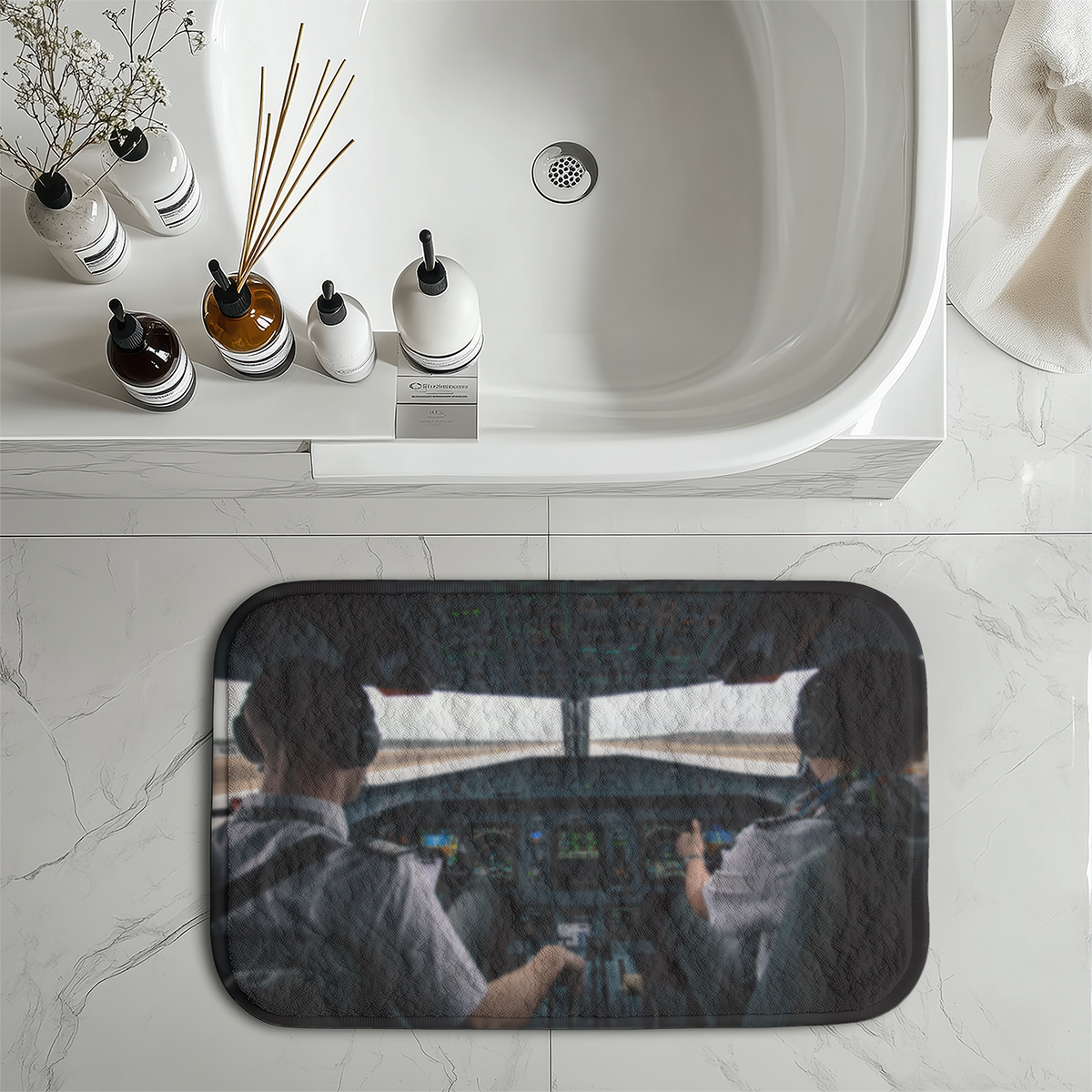 Departing Aircraft's Cockpit Designed Bath Mats