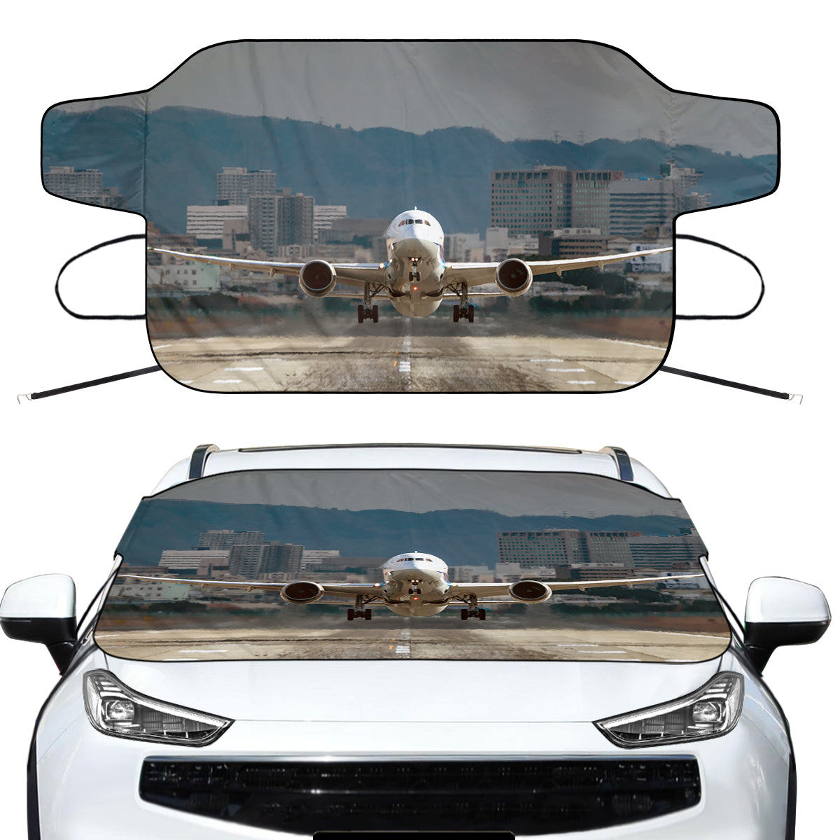 Departing Boeing 787 Dreamliner Designed Car Windshield Snow Covers