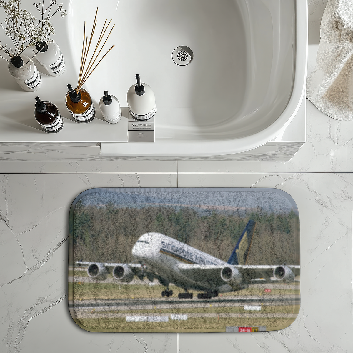 Departing Singapore Airlines A380 Designed Bath Mats