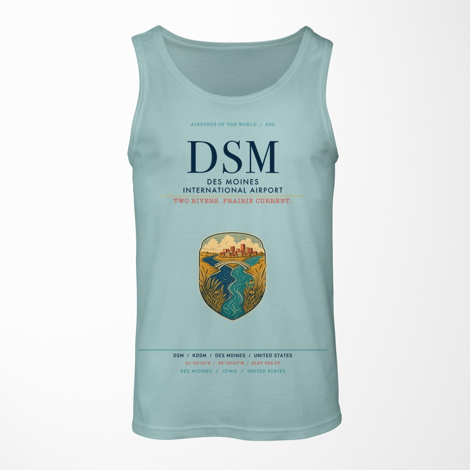 Des Moines International Airport (DSM) design on light green tank top