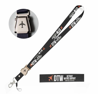 Detroit Metropolitan Wayne County Airport (DTW) seat belt lanyard - black