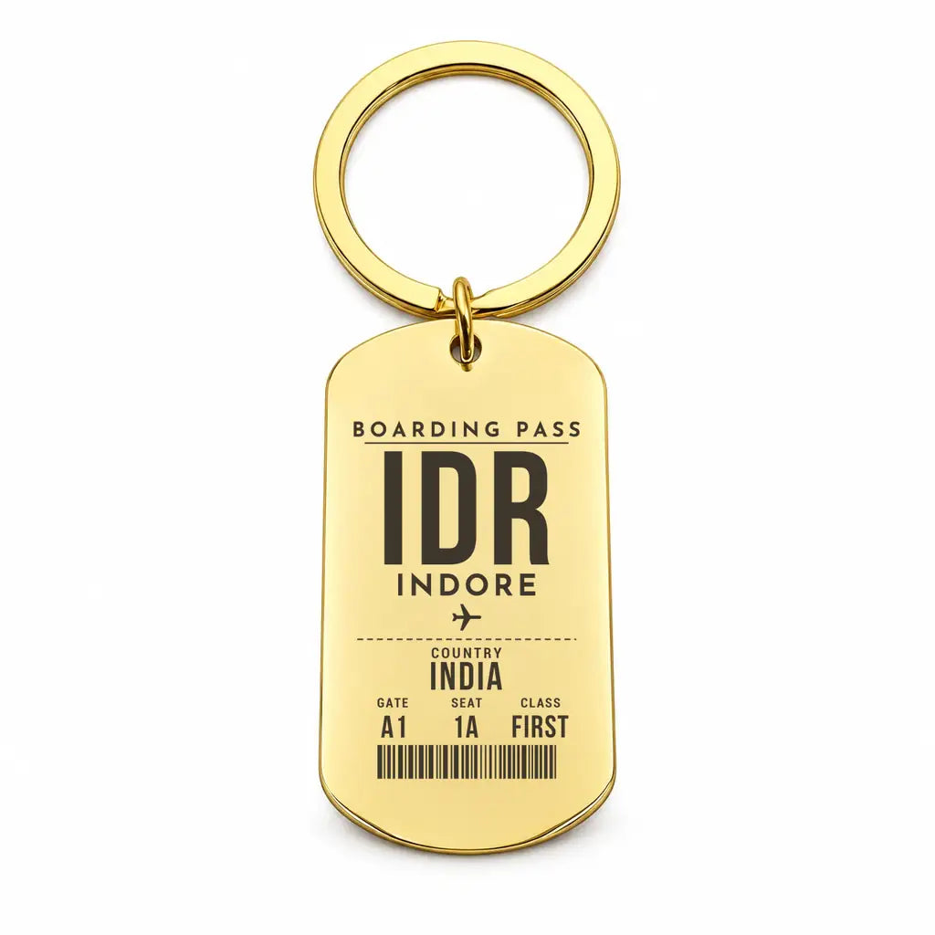 Devi Ahilya Bai Holkar Airport IDR - Key Chain - Boarding Pass Style - Gold