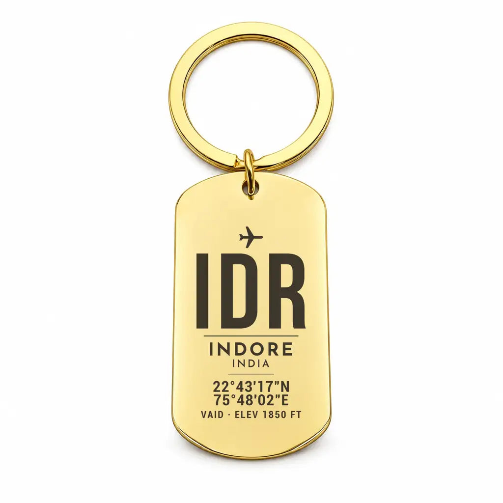 Devi Ahilya Bai Holkar Airport IDR - Key Chain - Original Design - Gold