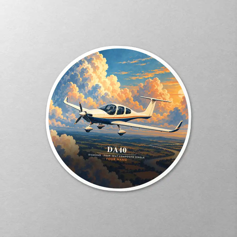 Diamond DA40 - 3D + Name - Circle Sticker - Close-up