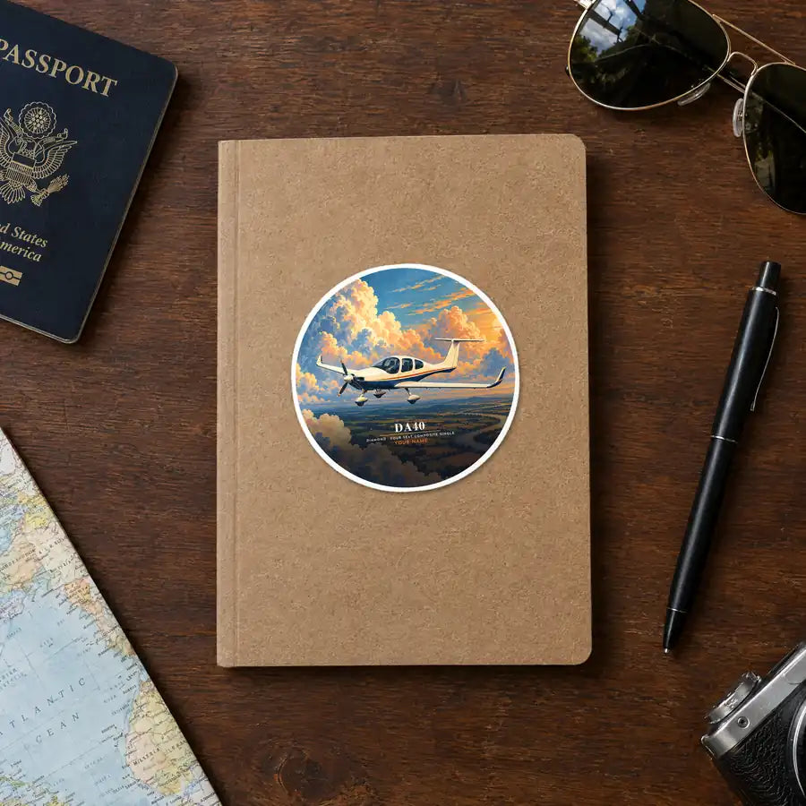 Diamond DA40 - 3D + Name - Circle Sticker - Notebook