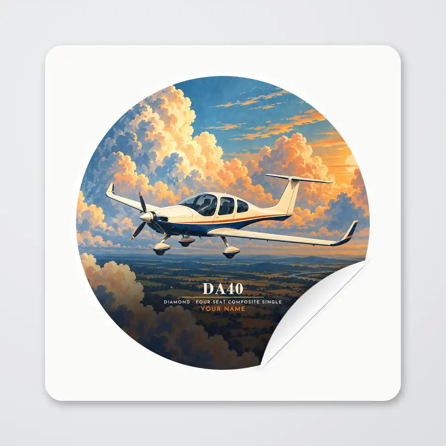 Diamond DA40 - 3D + Name - Circle Sticker - Peel