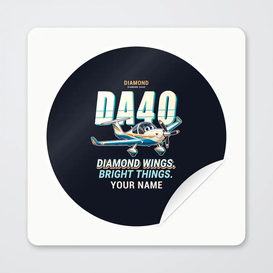 Diamond DA40 - Cartoon + Name - Circle Sticker - Peel