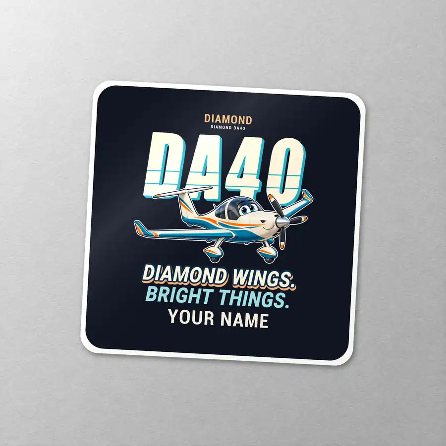 Diamond DA40 - Cartoon + Name - Square Sticker - Close-up