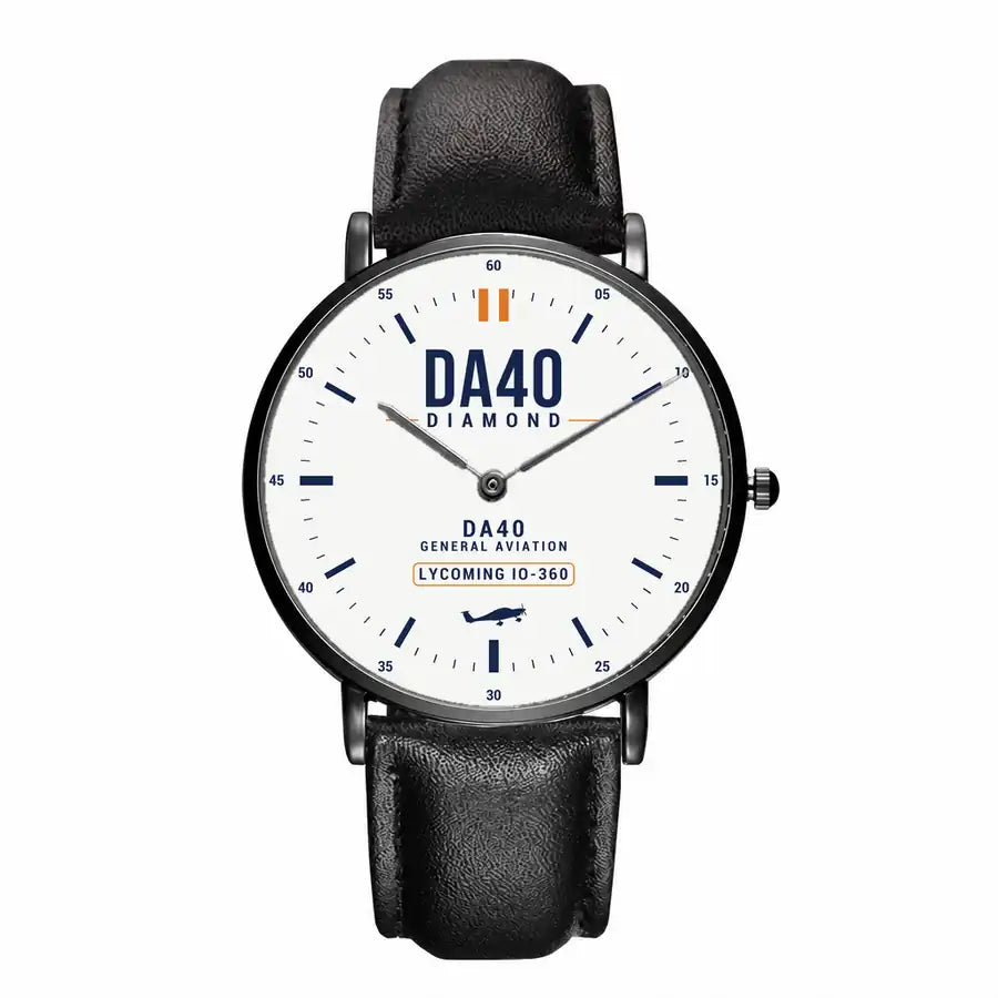 Diamond DA40 - Classic - White - Slim Leather - Black and Black Leather Strap