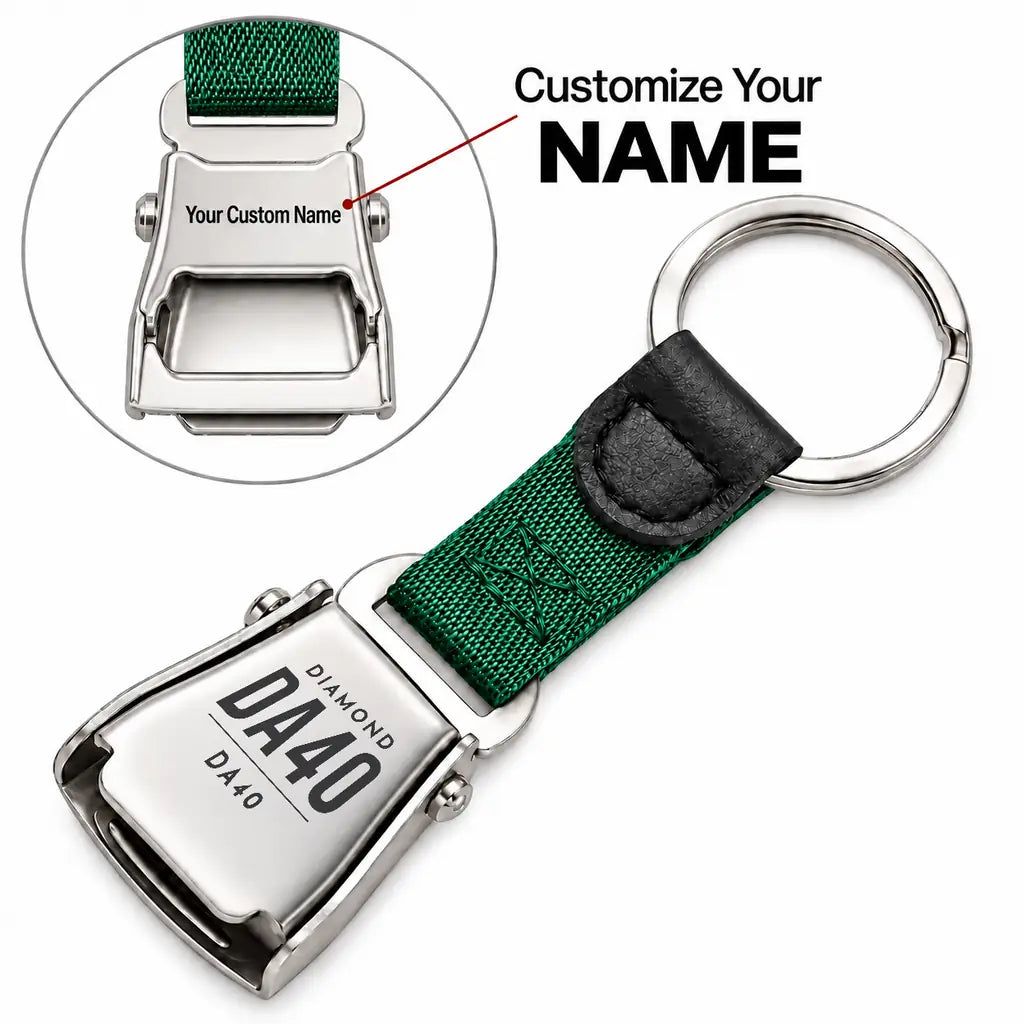 Diamond DA40 - Seat Belt Key Chain - Tag + Name - Green