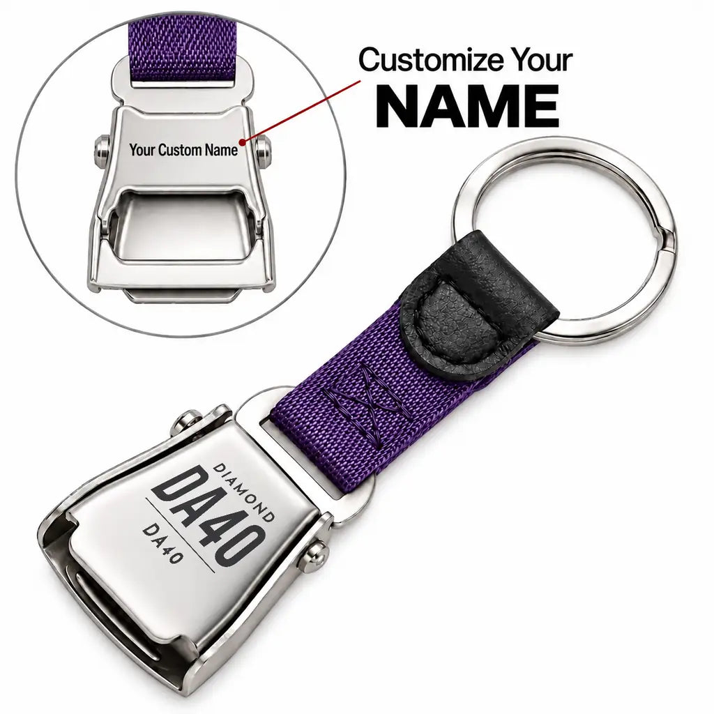 Diamond DA40 - Seat Belt Key Chain - Tag + Name - Purple