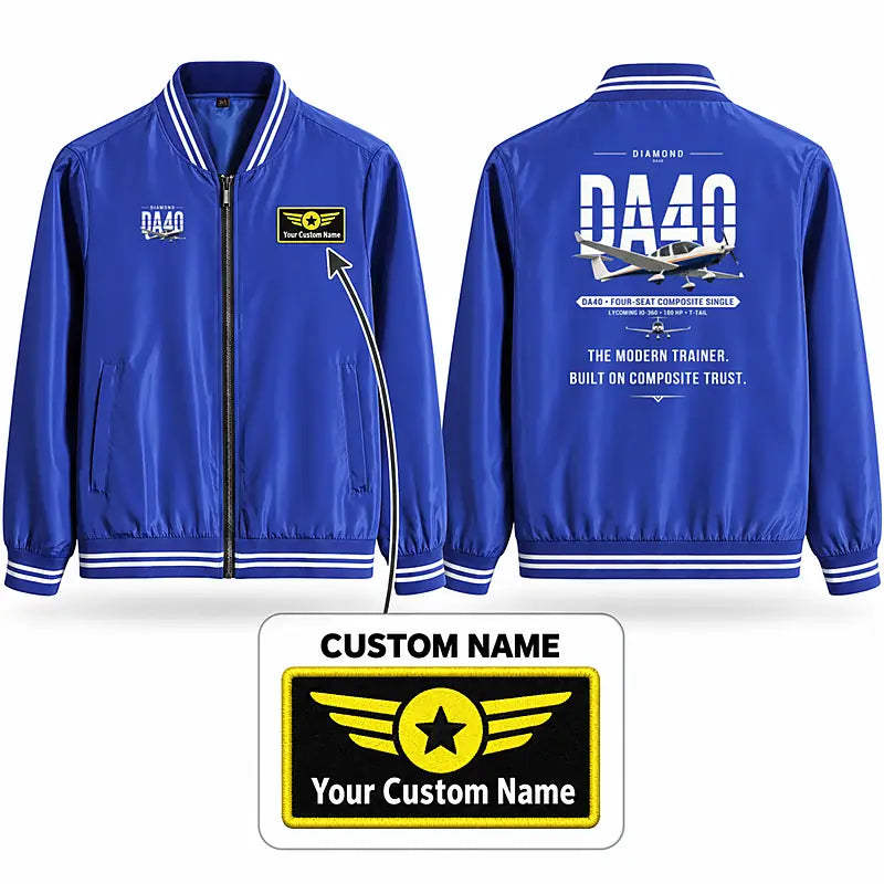 Diamond DA40 Stylish Jackets - Baseball Collar - Original + Name - Royal Blue