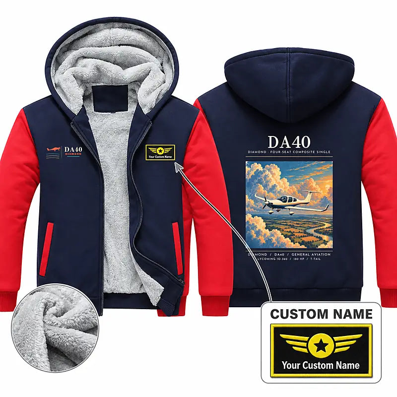 Diamond DA40 Zipped Sweatshirts - Poster + Name - Navy & Red