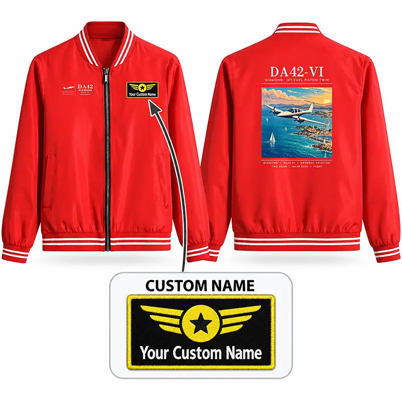 Diamond DA42-VI Stylish Jackets - Baseball Collar - Poster + Name - Red