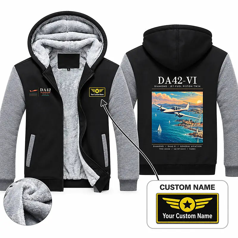Diamond DA42-VI Zipped Sweatshirts - Poster + Name - Black & Gray