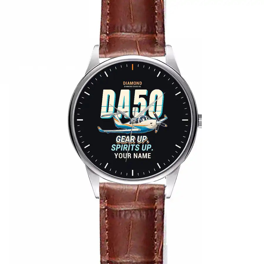 Diamond DA50 RG - Cartoon + Name - Leather Strap - Striped Brown Leather Strap