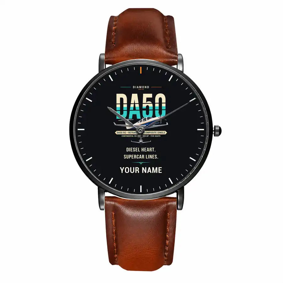 Diamond DA50 RG - Original + Name - Slim Leather - Black and Brown Leather Strap