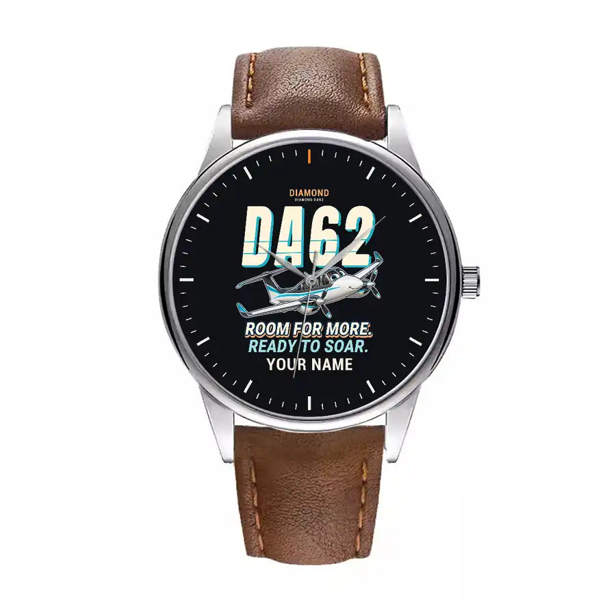 Diamond DA62 - Cartoon + Name - Leather Strap - Brown Leather Strap