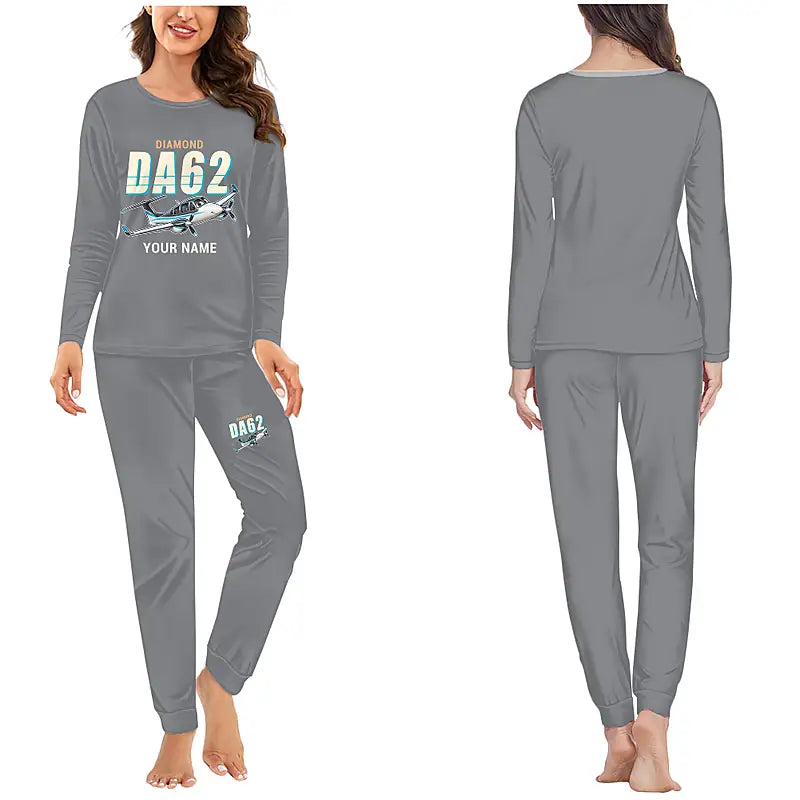 Diamond DA62 - Women Pajamas - Cartoon Chest + Name - Gray