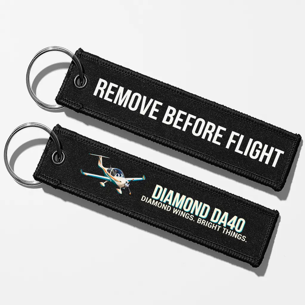 Cartoon Diamond DA40 Aviator Key Chains - Black - Remove Before Flight