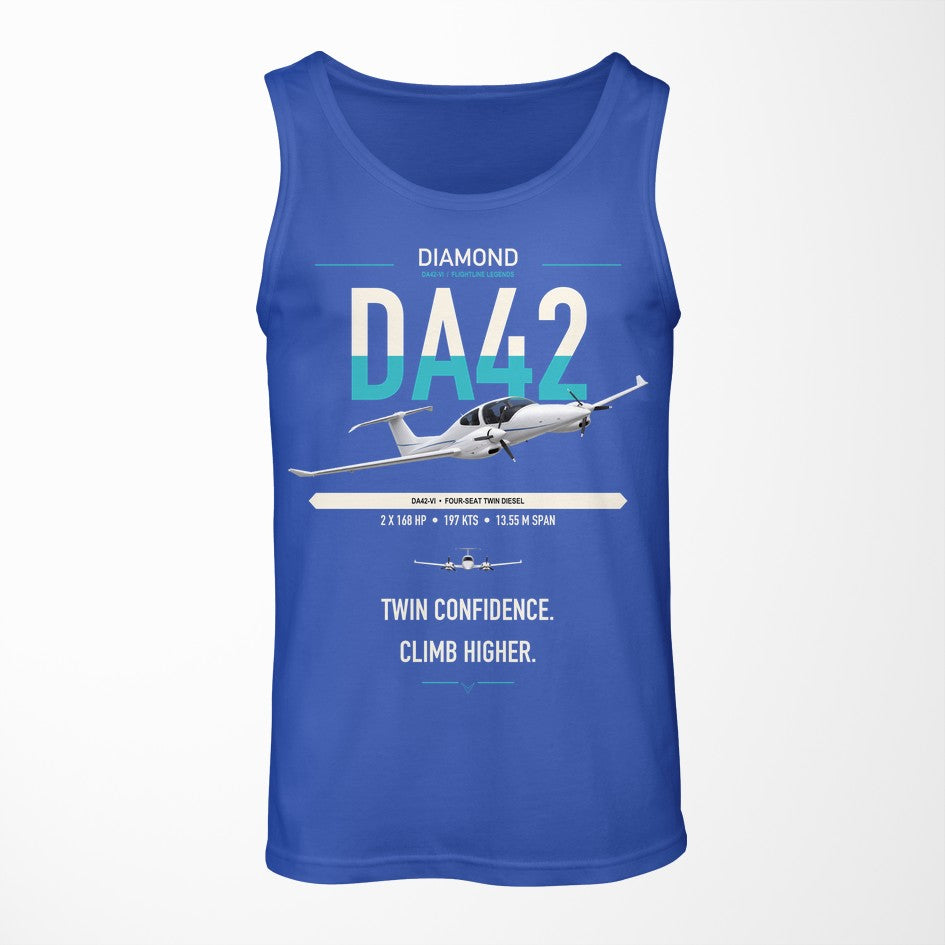 Diamond DA42-VI design on blue tank top